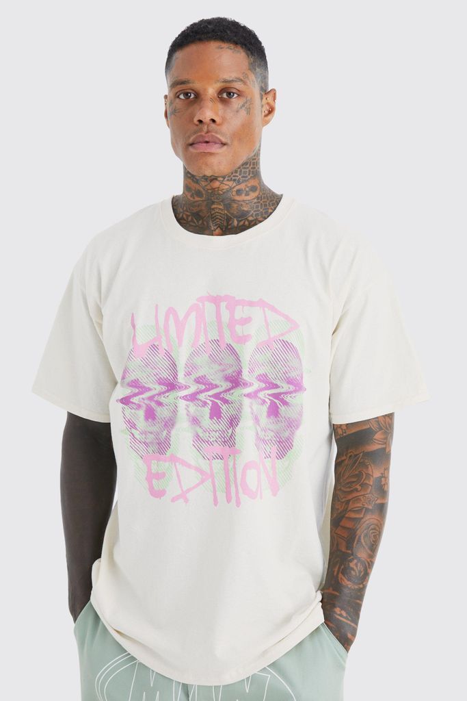 Men's Oversized Neon Skull Graphic T-Shirt - Cream - S, Cream