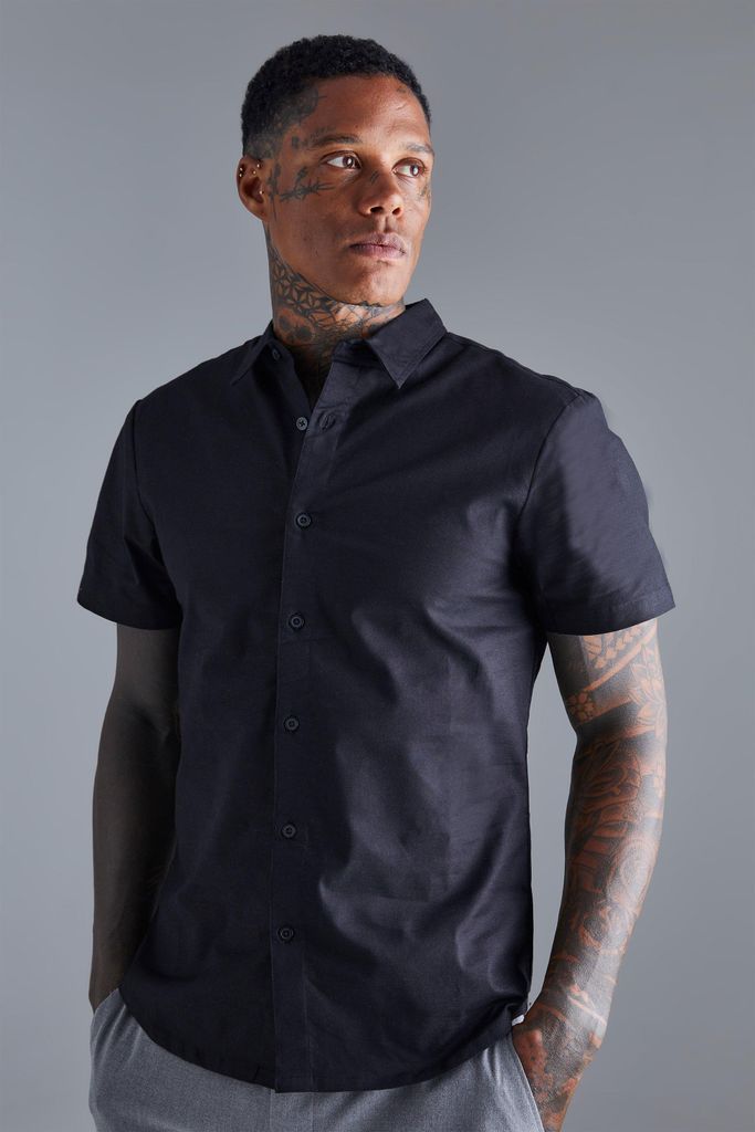 Men's Short Sleeve Slim Shirt - Black - S, Black