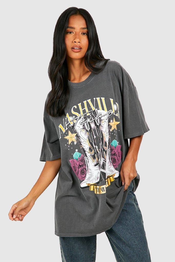 Womens Petite Nashville Oversized Washed T Shirt - Grey - S, Grey