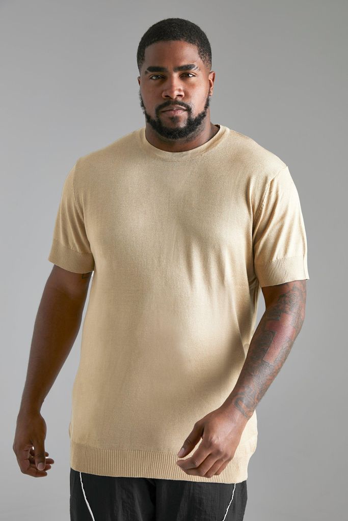 Men's Plus Basic Knitted T-Shirt - Beige - Xxl, Beige