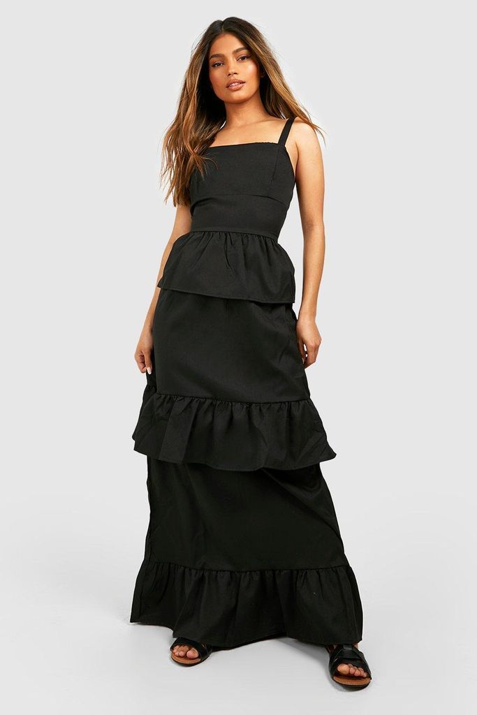 Womens Ruffle Tiered Maxi Dress - Black - 8, Black