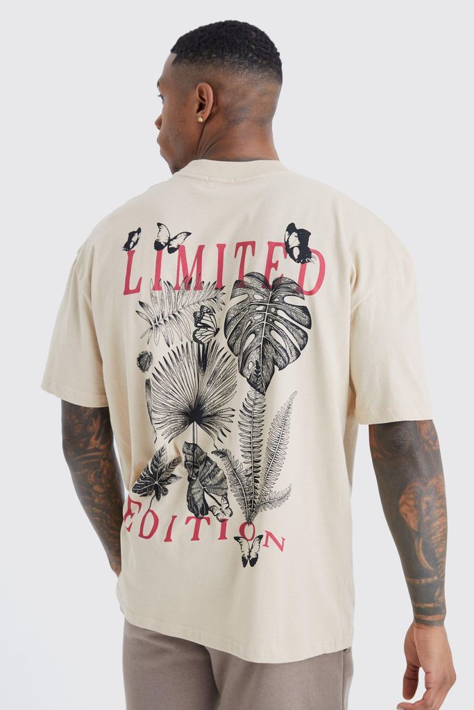 Men's Oversized Tropic Graphic T-Shirt - Beige - S, Beige