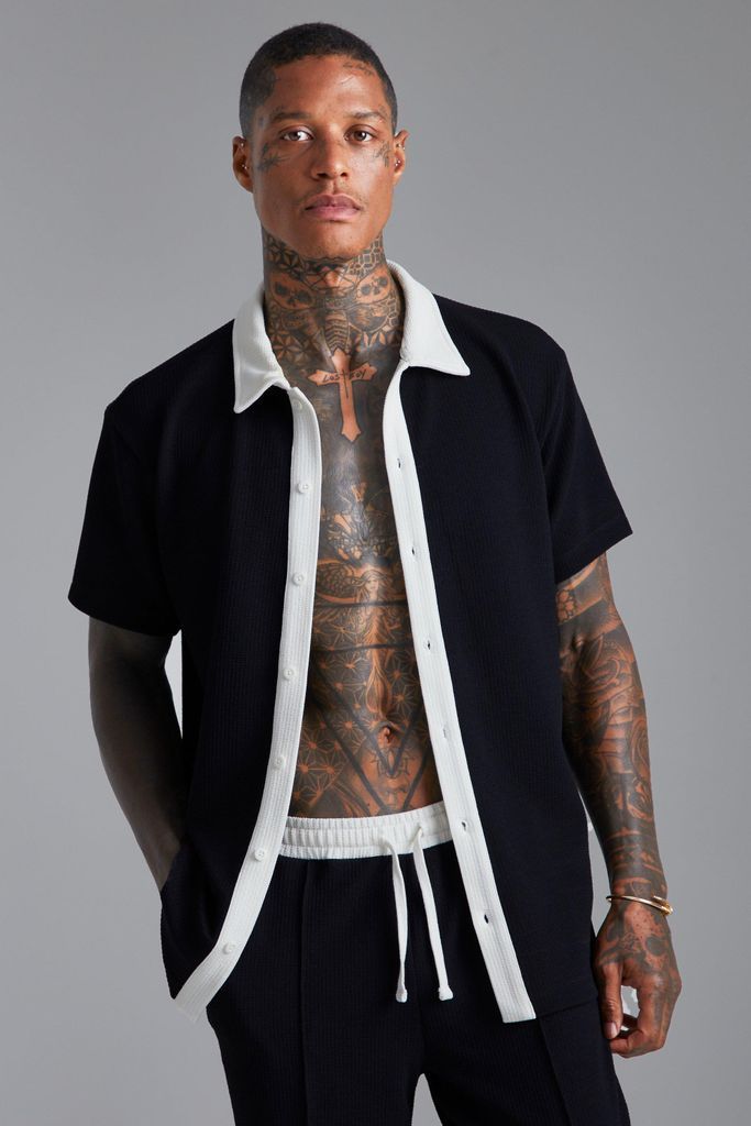 Men's Short Sleeve Jersey Textured Shirt - Black - Xs, Black