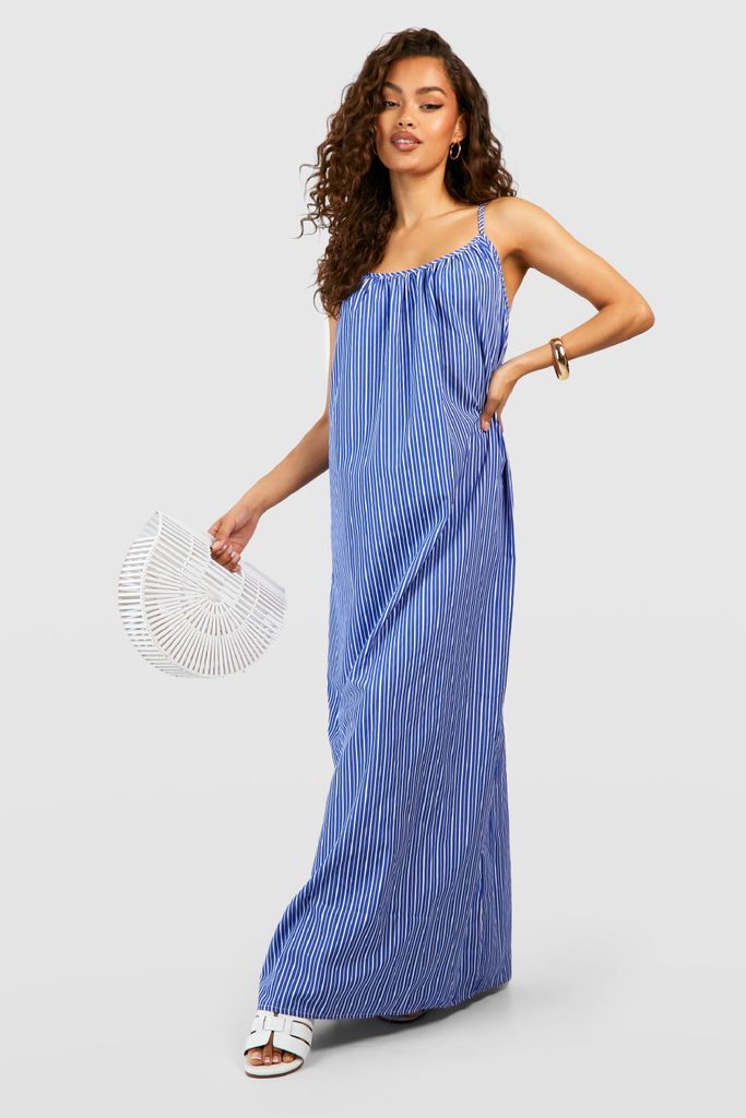 Womens Stripe Cotton Strappy Maxi Dress - Blue - 10, Blue