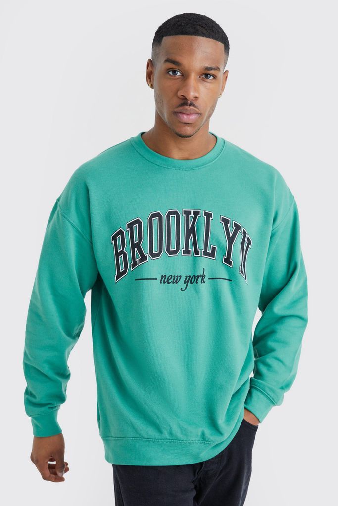 Men's Oversized Brooklyn Nyc Sweatshirt - Green - S, Green