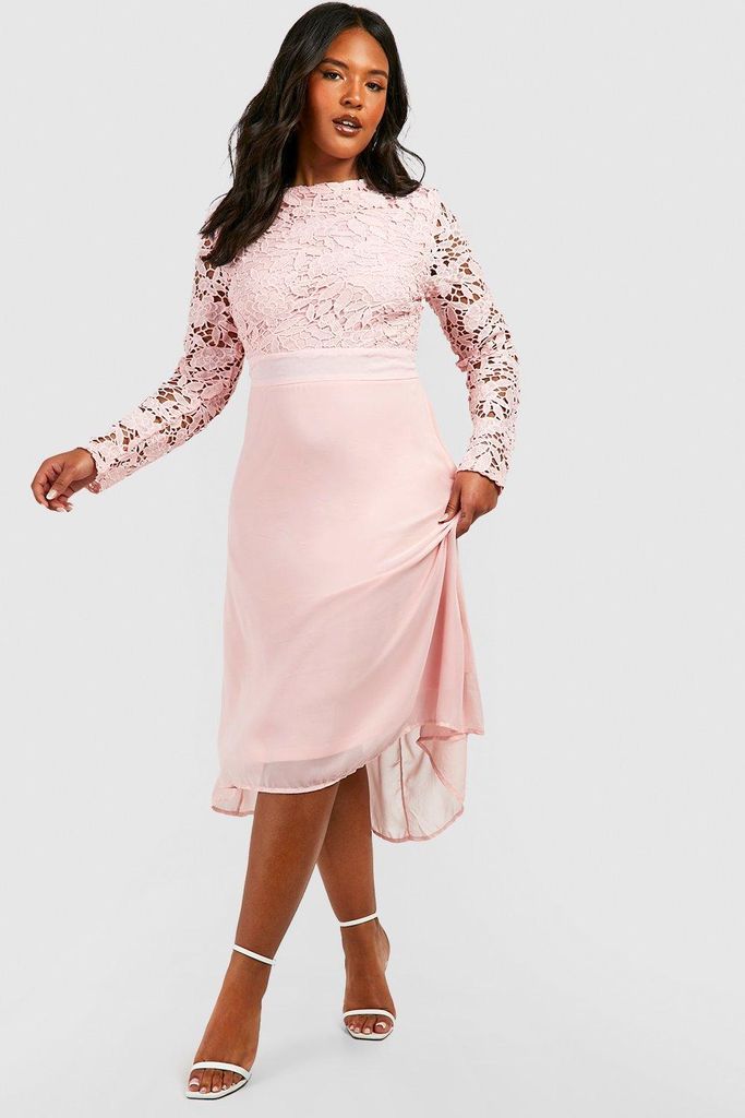 Womens Plus Occasion Lace Contrast Midi Dress - Pink - 26, Pink