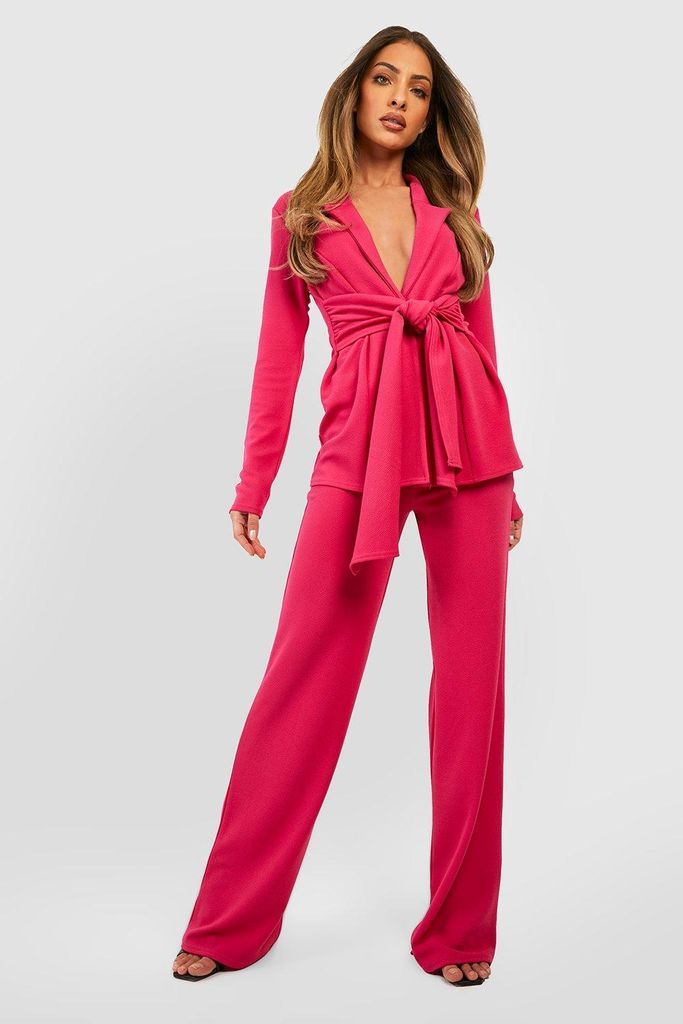 Womens Basic Jersey Side Split Straight Leg Trousers - Pink - 8, Pink
