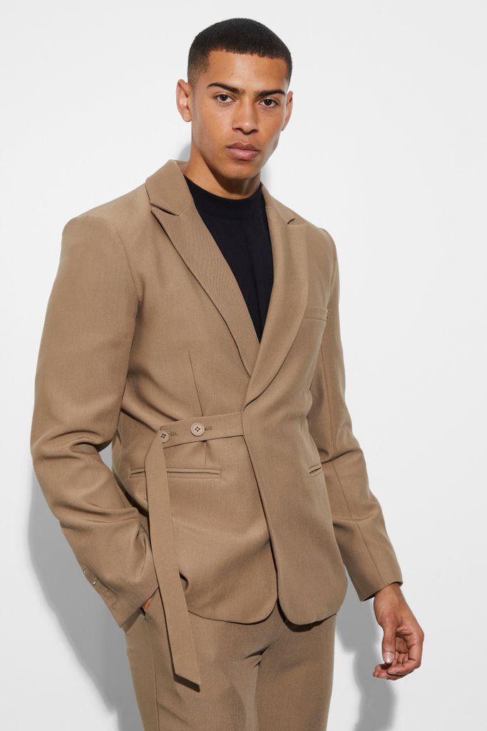 Men's Slim Tie Front Suit Jacket - Brown - 36, Brown