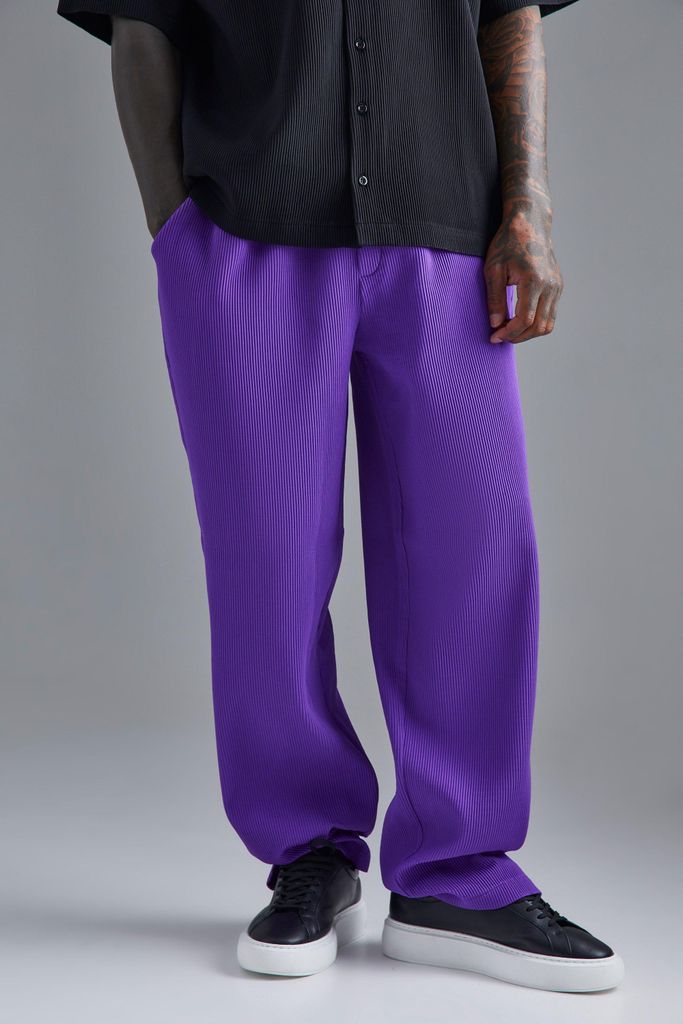 Men's Elastic Waist Relaxed Fit Pleated Trouser - Purple - S, Purple