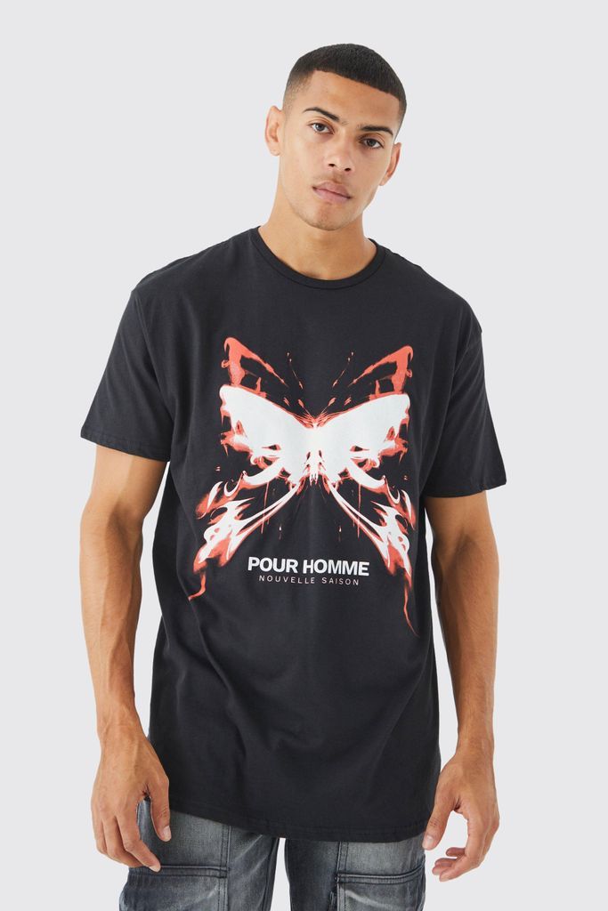 Men's Oversized Butterfly Graphic T-Shirt - Black - S, Black