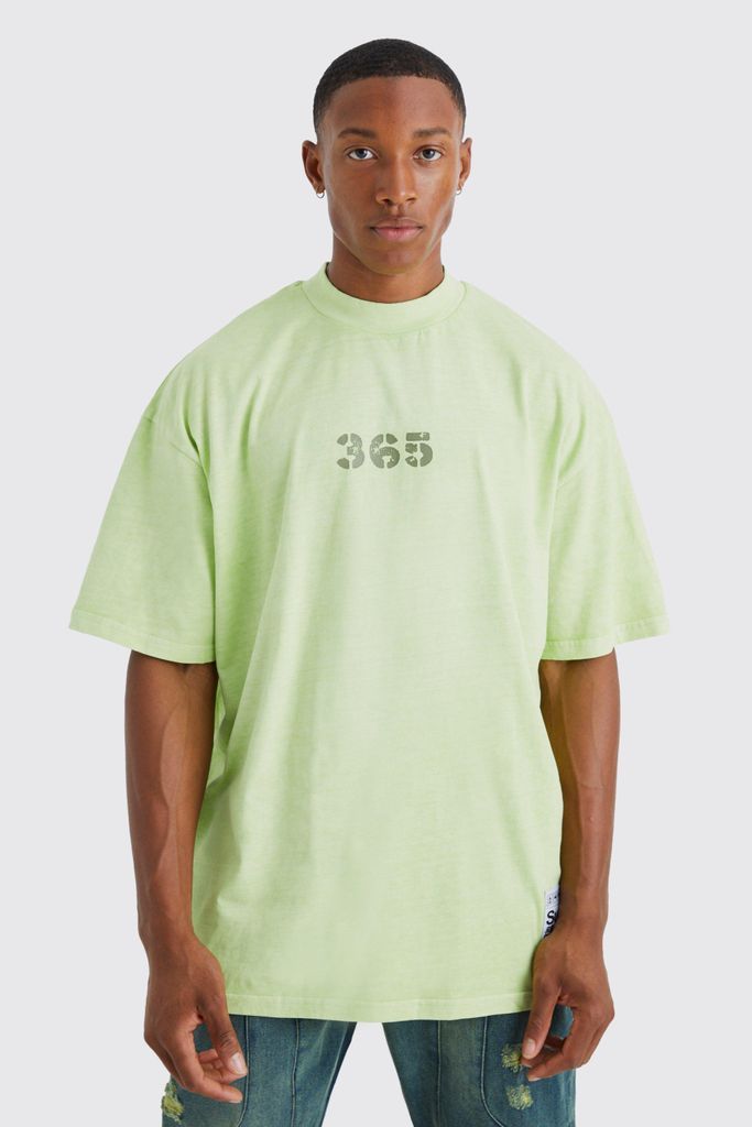 Men's Oversized Heavy Washed Woven Badge T-Shirt - Green - S, Green