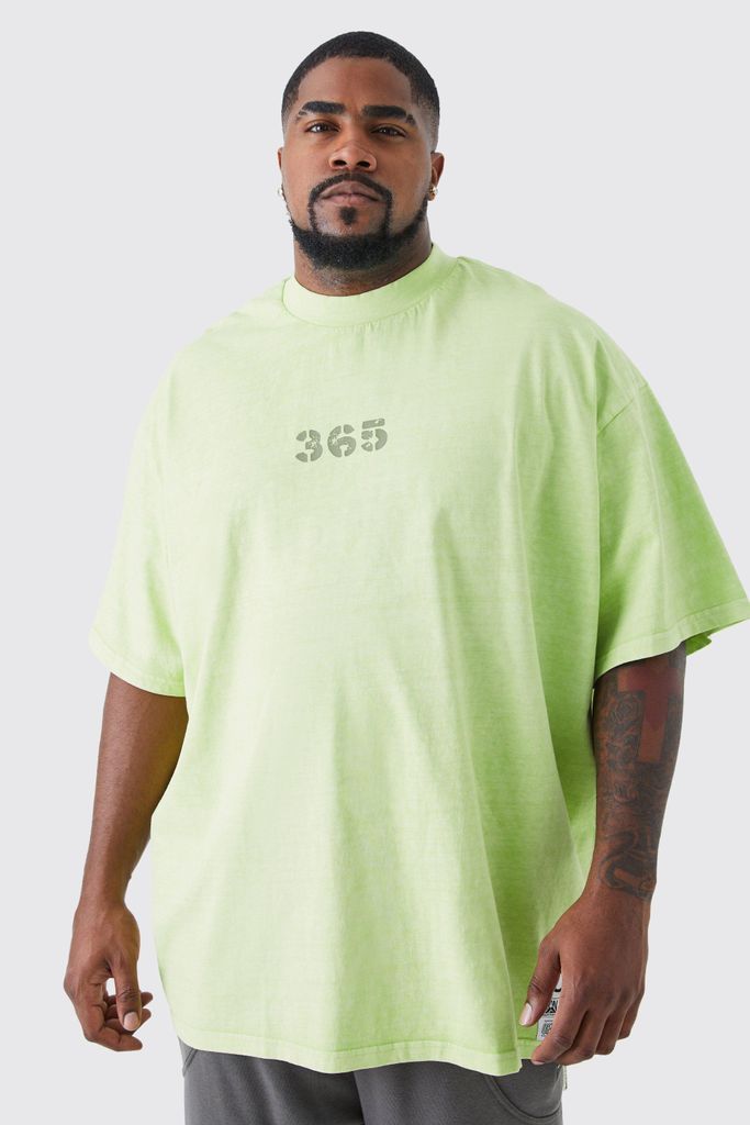 Men's Plus Oversized Heavy Washed Badge T-Shirt - Green - Xxxl, Green