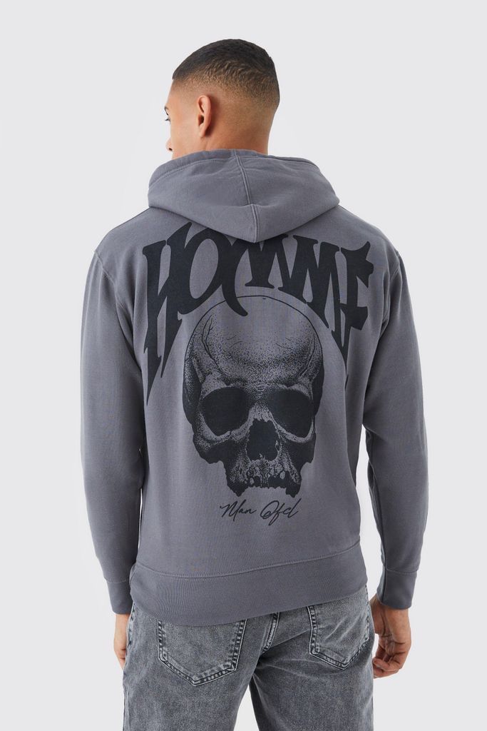 Mens Oversized Homme Skull Graphic Hoodie - Grey - S, Grey