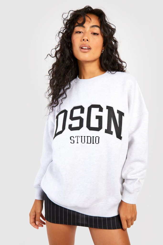 Womens Dsgn Studio Applique Oversized Sweatshirt - Grey - S, Grey