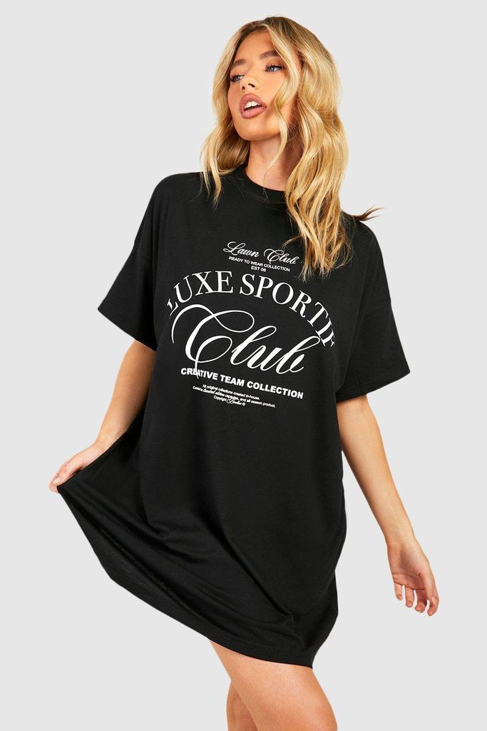 Womens Luxe Sport Club Oversized T-Shirt Dress - Black - 8, Black