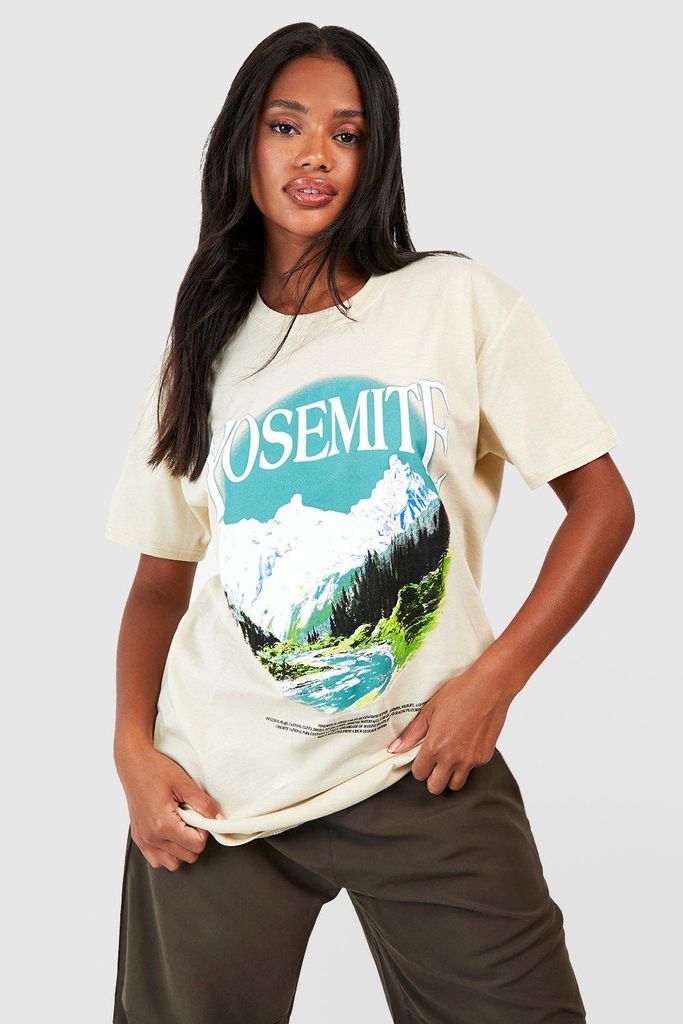 Womens Oversized Yosemite Print T-Shirt - Beige - S, Beige
