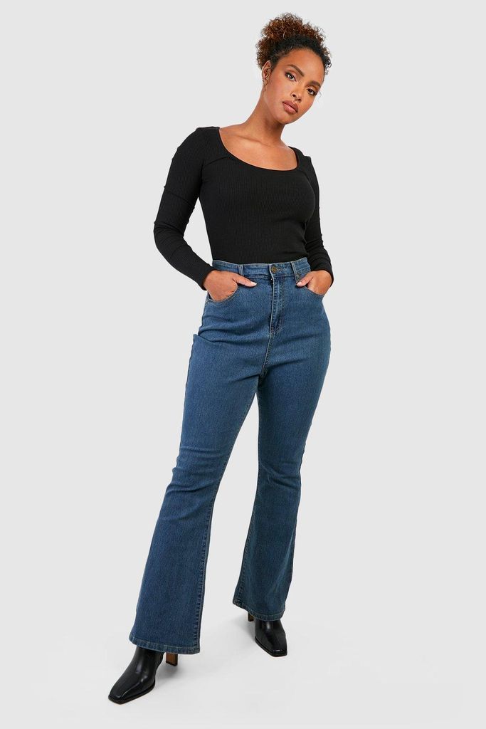 Womens Plus Denim Flared Jeans - Blue - 16, Blue