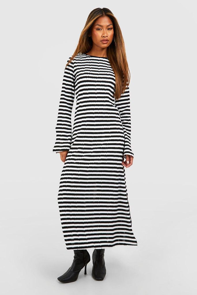 Womens Textured Stripe Flare Sleeve Midaxi Dress - Black - 8, Black