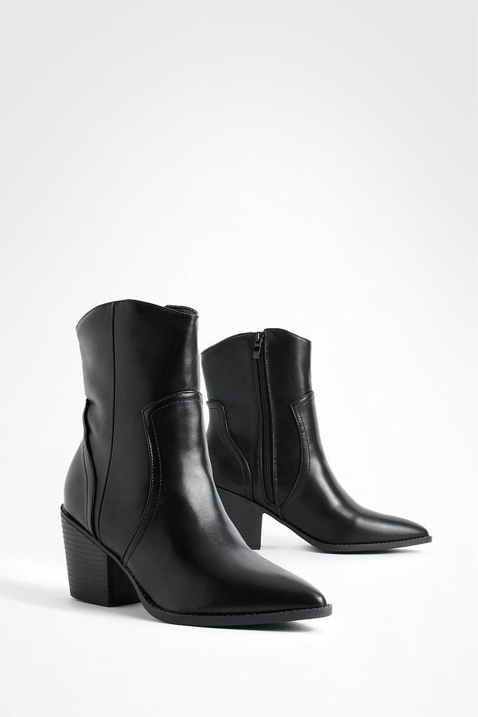 Womens Western Cowboy Ankle Boots - Black - 3, Black