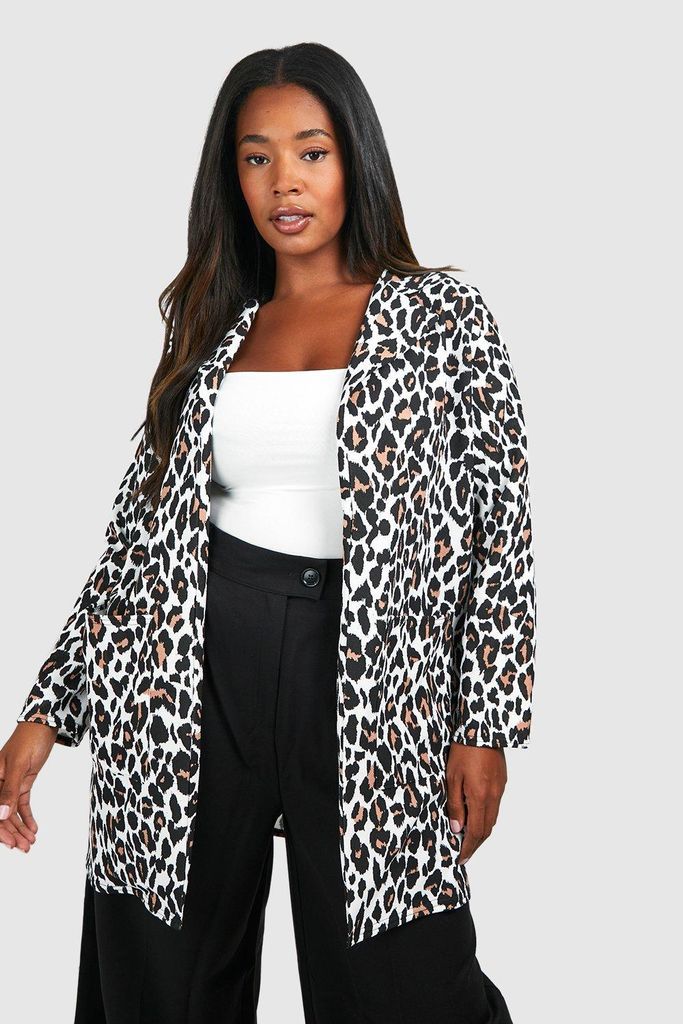 Womens Plus Leopard Print Duster Coat - Brown - 28, Brown