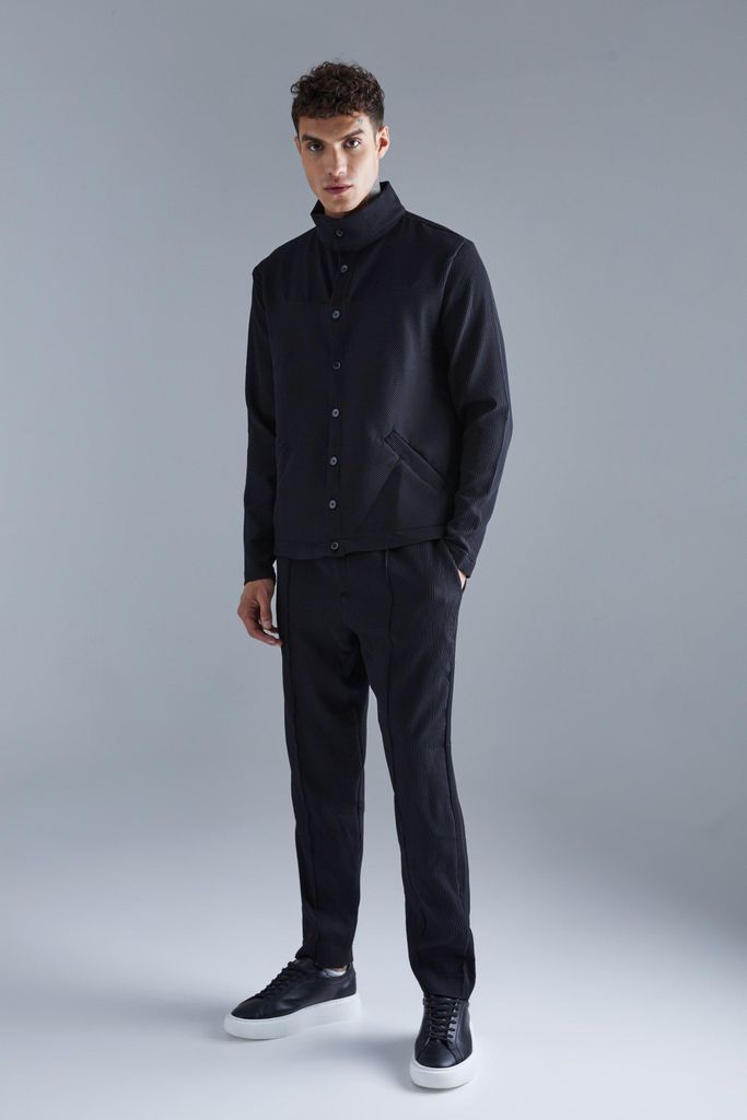 Men's Pleated Harrington & Elasticated Pintuck Trouser Set - Black - S, Black