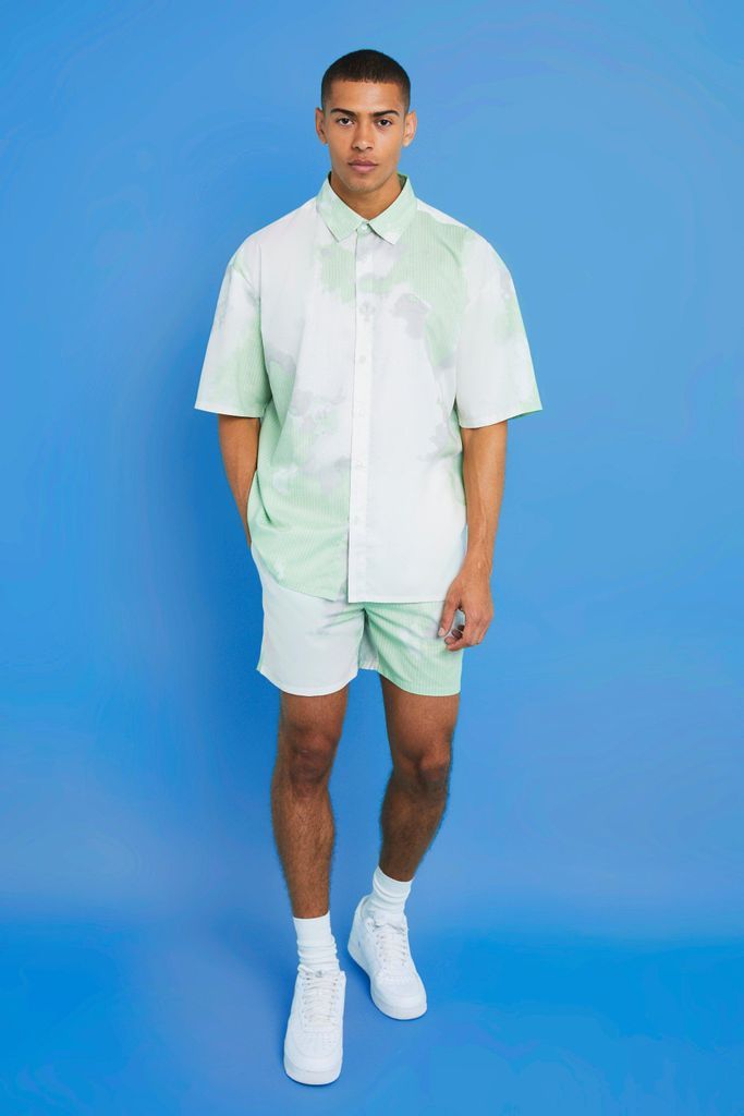Men's Short Sleeve Oversized Boxy Tie Dye Shirt And Short Set - Green - S, Green