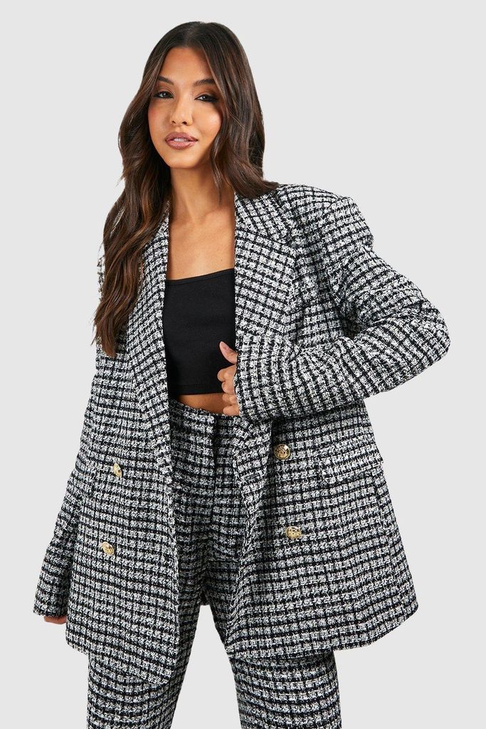 Womens Boucle Double Breasted Relaxed Fit Blazer - Black - 8, Black