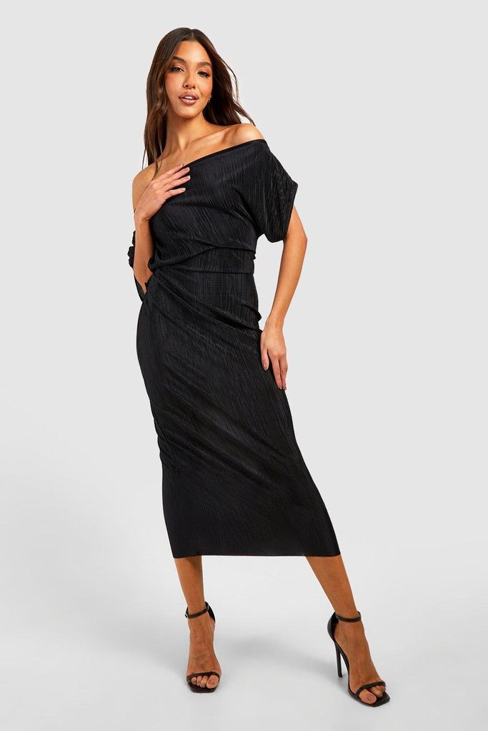 Womens Off The Shoulder Plisse Midaxi Dress - Black - 8, Black