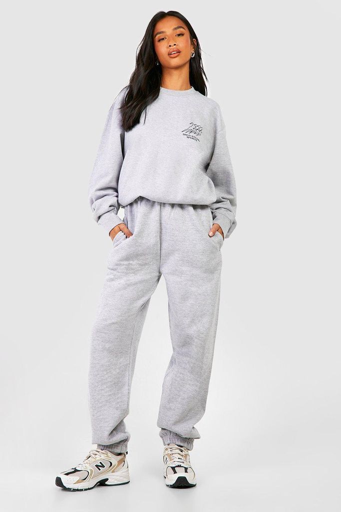 Womens Petite Printed Sweatshirt Tracksuit - Grey - S, Grey