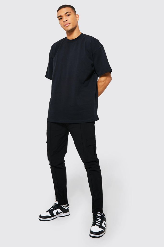 Men's Oversized T-Shirt And Woven Jogger Set - Black - S, Black
