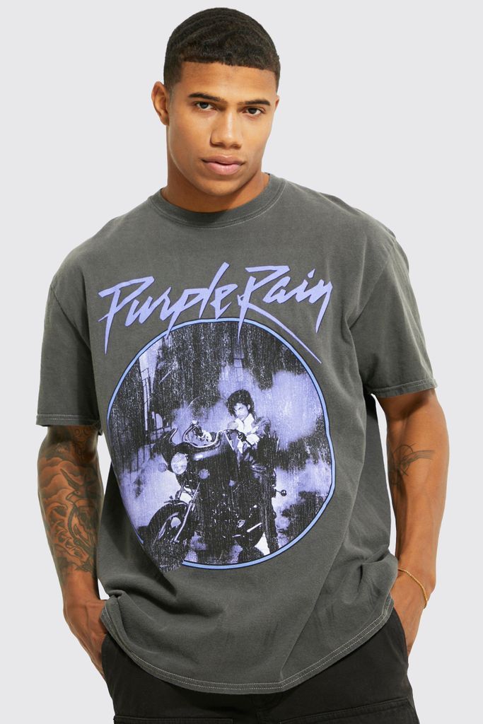 Men's Oversized Prince Acid Wash License T-Shirt - Grey - S, Grey