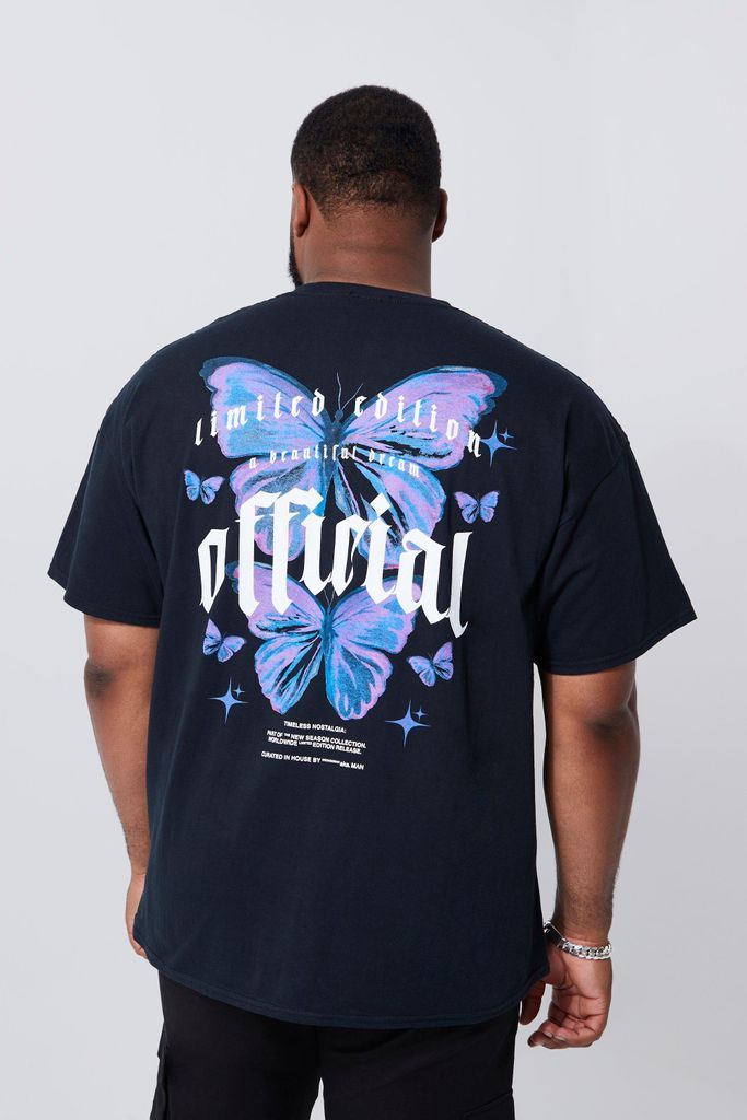 Men's Plus Official Butterfly Back Print T-Shirt - Black - Xxxl, Black