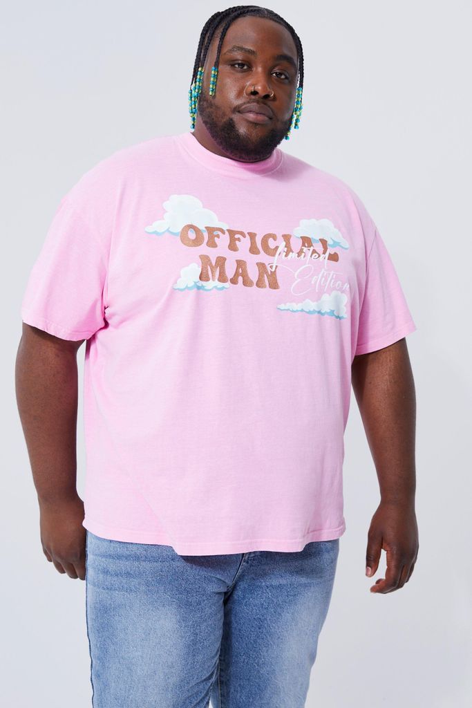 Men's Plus Oversized Overdyed Extended Neck T-Shirt - Pink - Xxxl, Pink