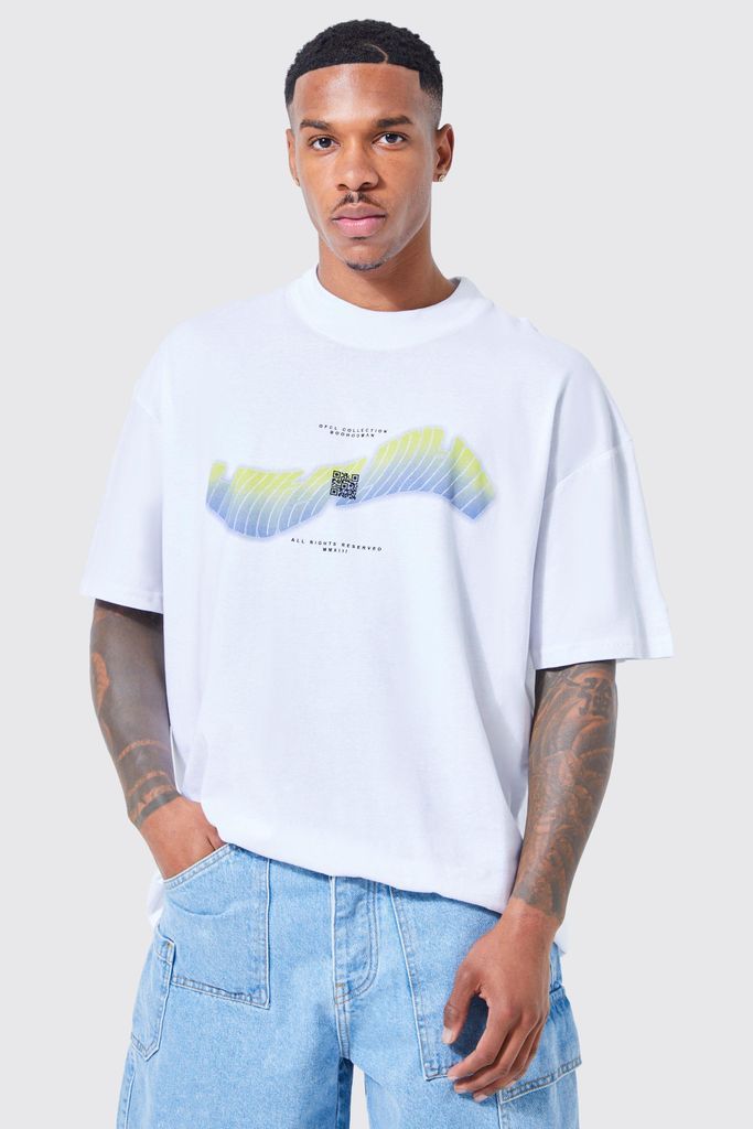 Men's Oversized Extended Neck Ltd Edtn Wave T-Shirt - White - S, White