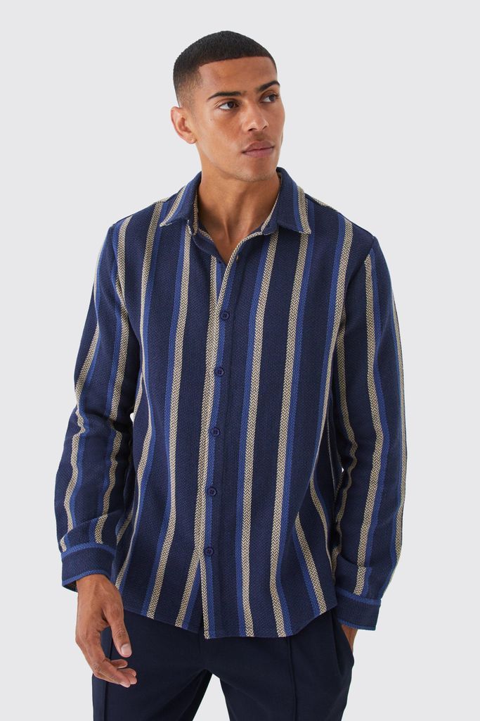 Men's Heavyweight Jacquard Woven Stripe Overshirt - Blue - S, Blue