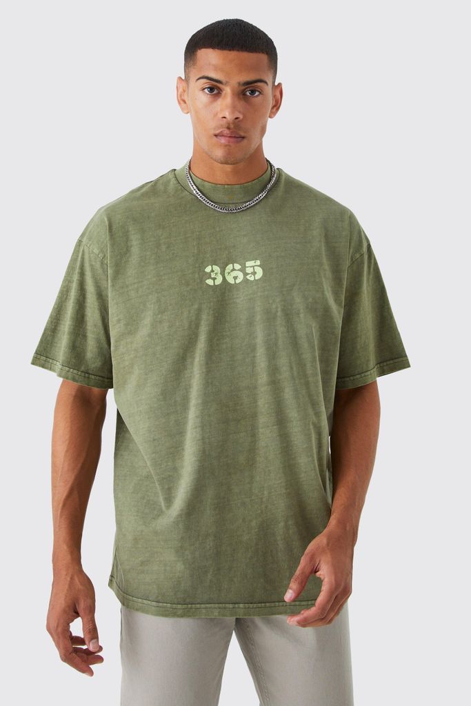 Men's Oversized Heavy Washed Woven Badge T-Shirt - Green - S, Green
