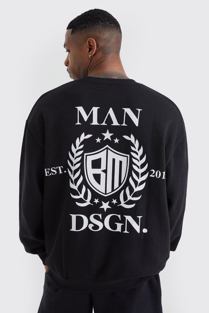 Men's Oversized Man Crest Graphic Sweatshirt - Black - S, Black