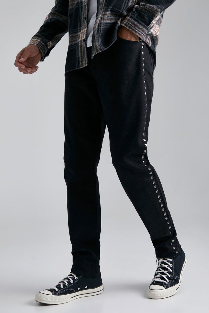 Men's Tall Slim Fit Stud Detail Rigid Denim Jean - Black - 34, Black