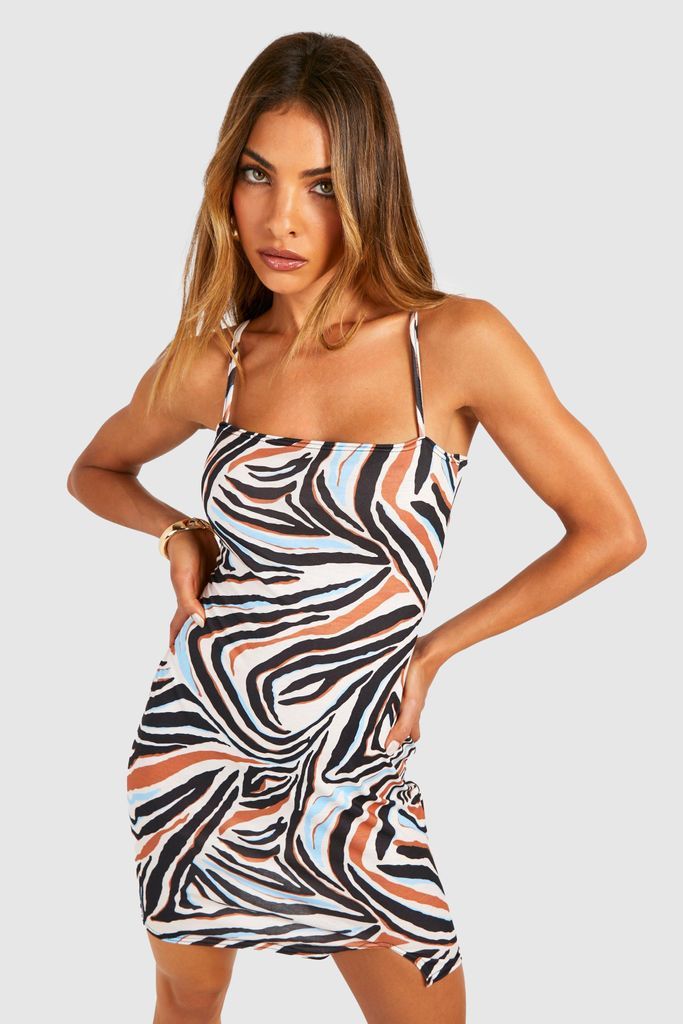 Womens Zebra Print Strappy Mini Dress - Multi - 8, Multi