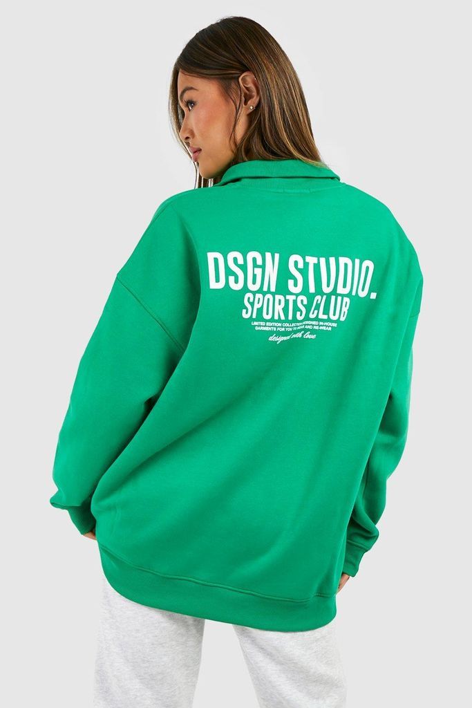 Womens Dsgn Studio Sports Club Half Zip Oversized Sweatshirt - Green - S, Green
