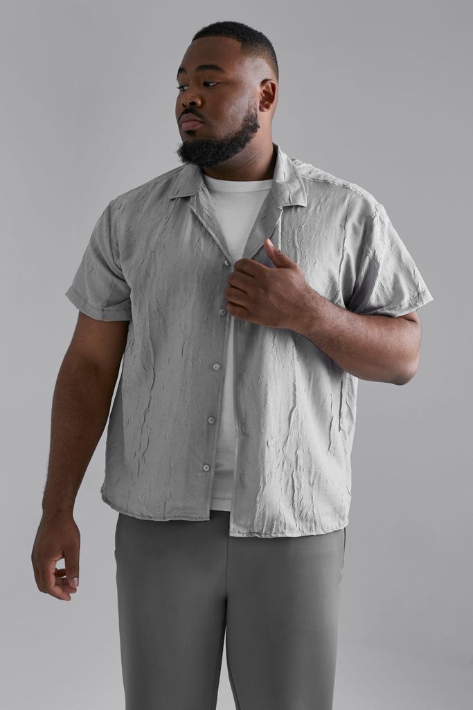 Men's Plus Short Sleeve Boxy Revere Crinkle Shirt - Grey - Xxl, Grey