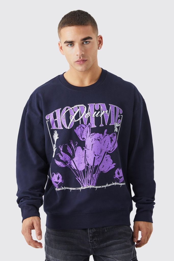Men's Homme Floral Graphic Sweatshirt - Navy - S, Navy