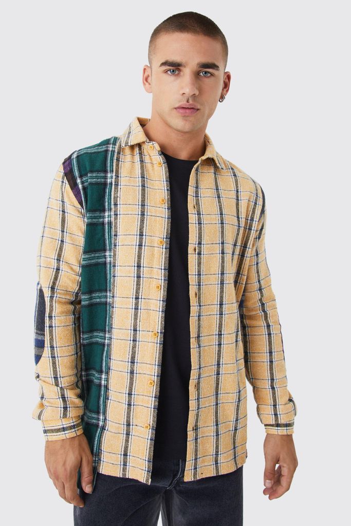 Men's Multi Spliced And Patch Check Shirt - S, Multi
