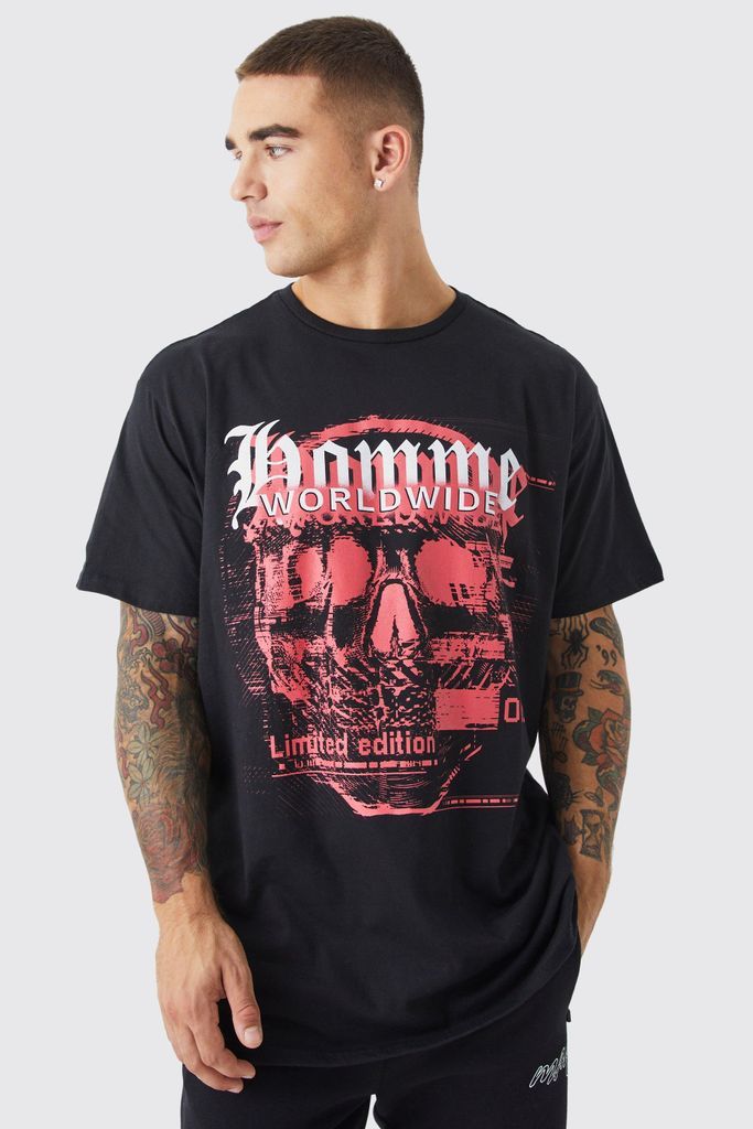 Men's Oversized Graphic Skull T-Shirt - Black - S, Black