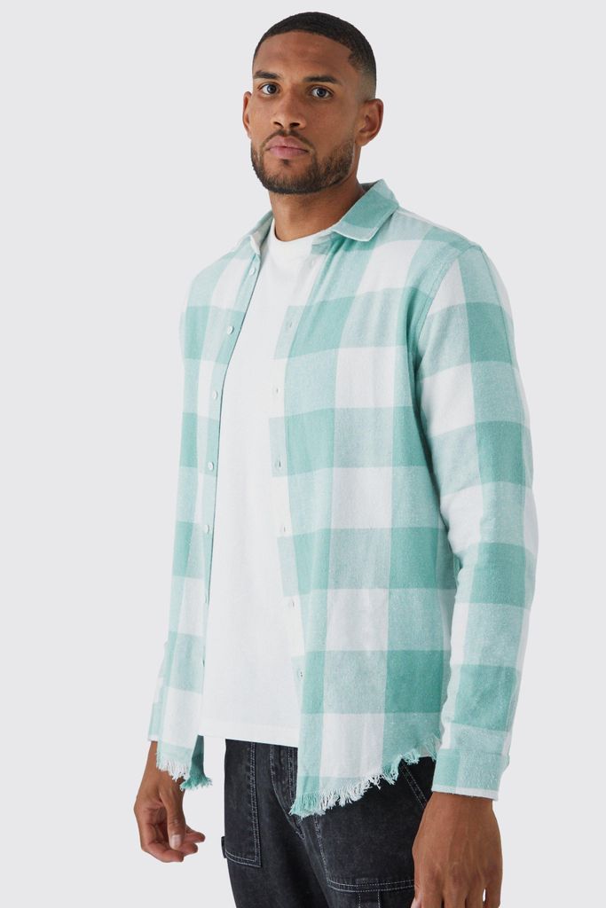 Men's Tall Long Sleeve Pastel Square Check Shirt - Green - S, Green