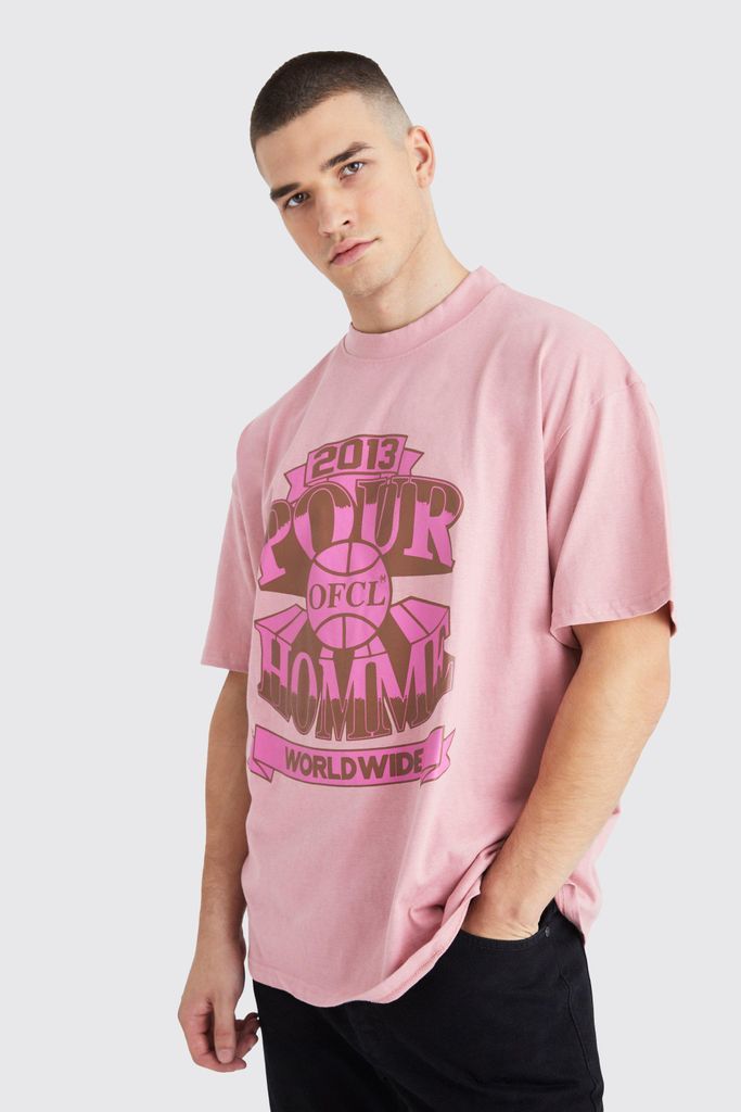 Men's Tall Oversized Extended Neck Pour Homme T-Shirt - Pink - S, Pink