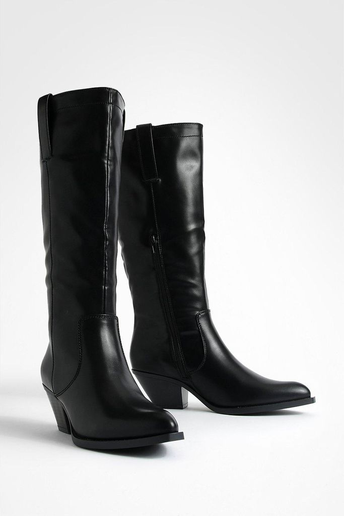 Womens Minimal Pull On Western Cowboy Boots - Black - 3, Black