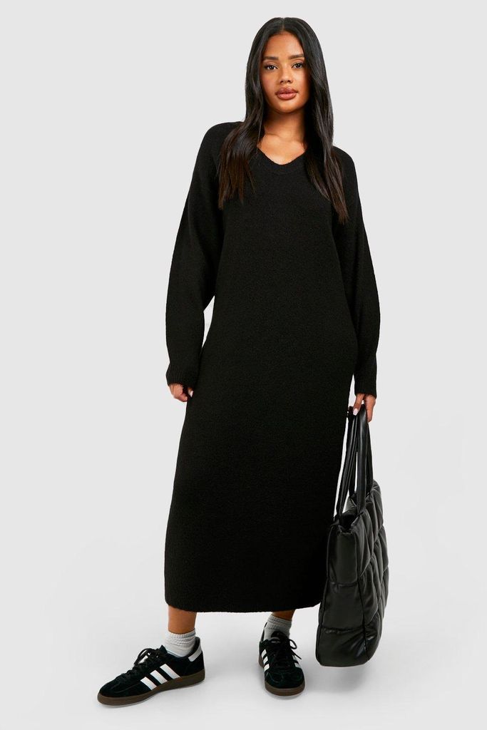 Womens Slouchy Soft Knit Maxi Knitted Dress - Black - 8, Black