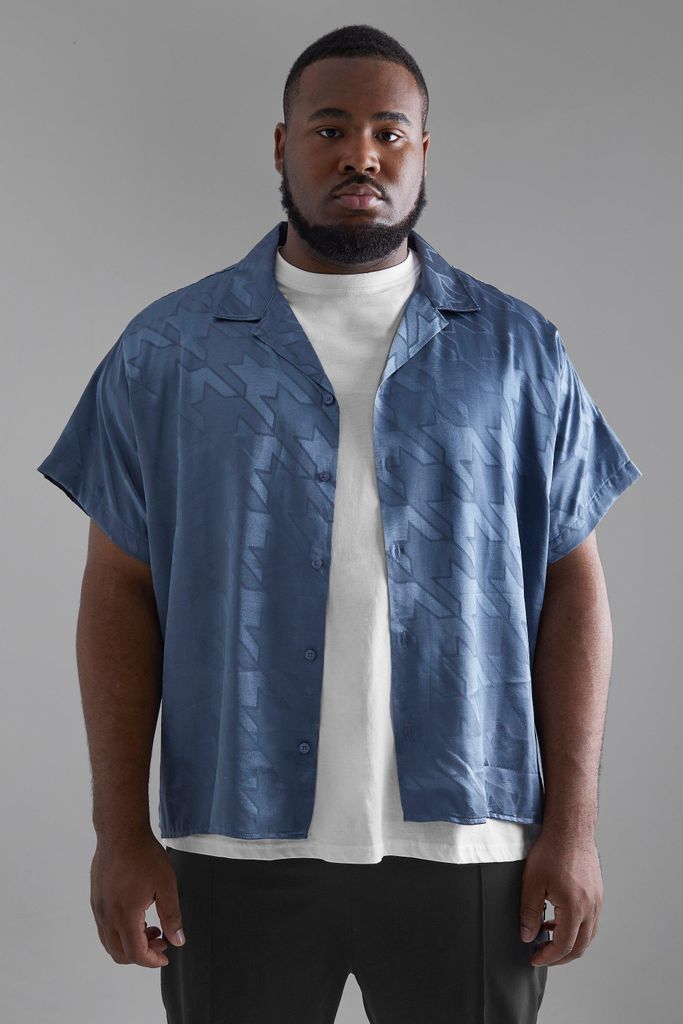 Men's Plus Boxy Fit Dogtooth Jacquard Shirt - Blue - Xxl, Blue