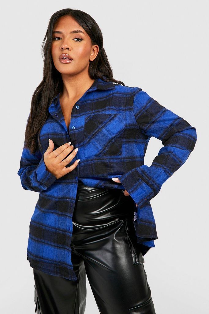 Womens Plus Oversized Checked Shirt - Blue - 28, Blue